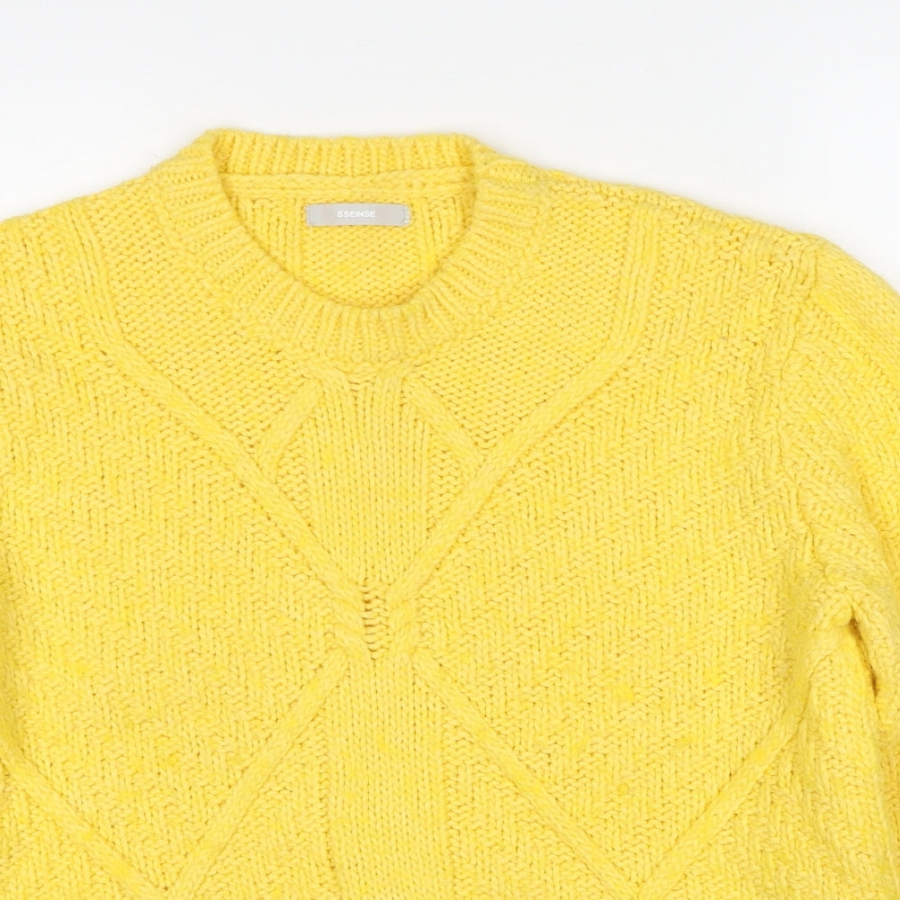 Sseinse Womens Yellow Round Neck Acrylic Pullover Jumper Size L