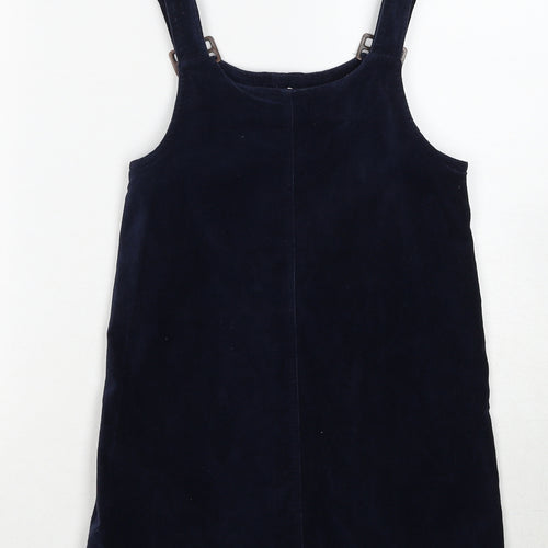 Marks and Spencer Girls Blue Cotton Pinafore/Dungaree Dress Size 8-9 Years Round Neck Buckle