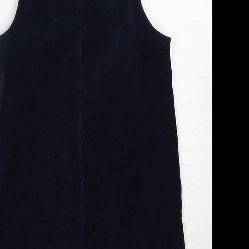 Marks and Spencer Girls Blue Cotton Pinafore/Dungaree Dress Size 8-9 Years Round Neck Buckle