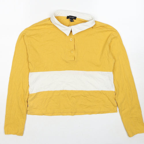 New Look Womens Yellow Striped Cotton Basic Polo Size 8 Collared