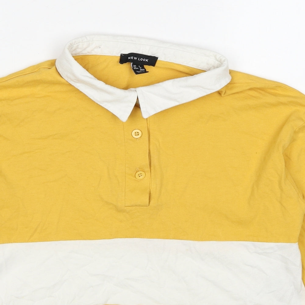 New Look Womens Yellow Striped Cotton Basic Polo Size 8 Collared