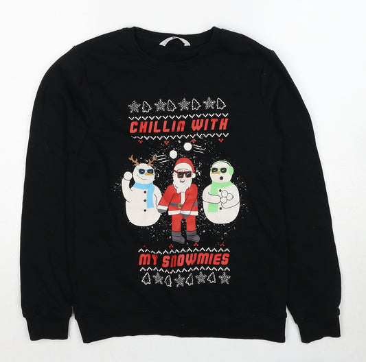 Very Boys Black Cotton Pullover Sweatshirt Size 12 Years Pullover - Santa Print