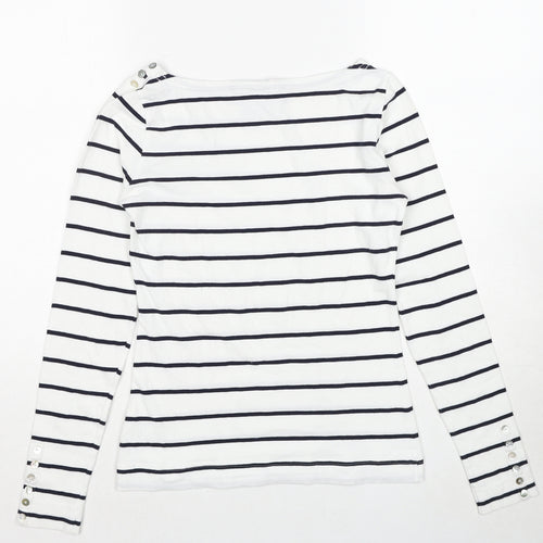 H&M Womens White Striped Polyester Basic T-Shirt Size M Boat Neck