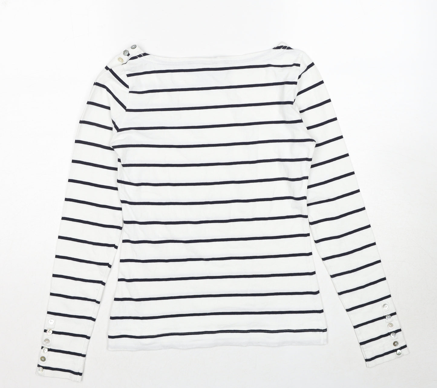H&M Womens White Striped Polyester Basic T-Shirt Size M Boat Neck