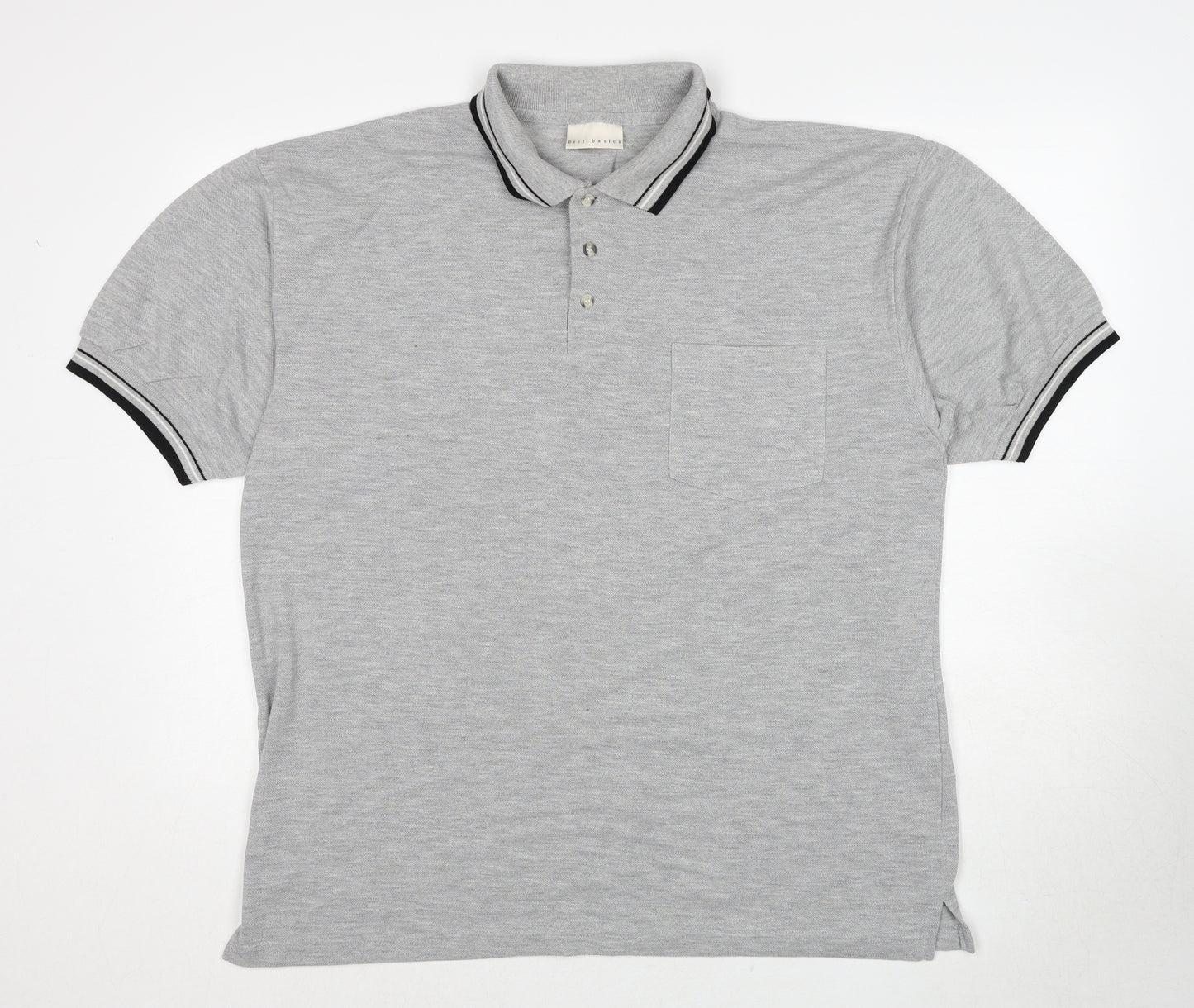 Best Basics Mens Grey Polyester Polo Size L Collared Pullover