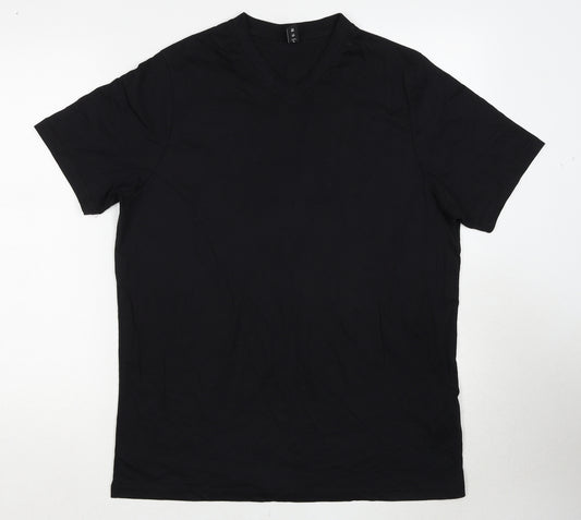 Donnay Mens Black Cotton T-Shirt Size M V-Neck