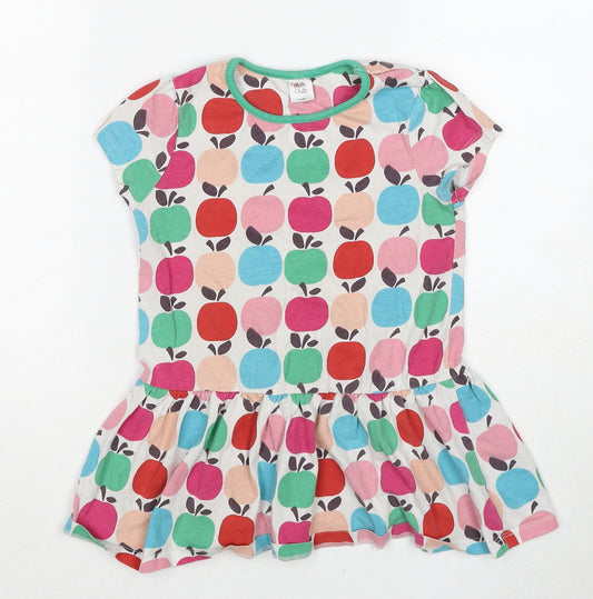 Mini Club Girls Multicoloured Geometric Cotton Basic T-Shirt Size 5-6 Years Round Neck Pullover - Apple