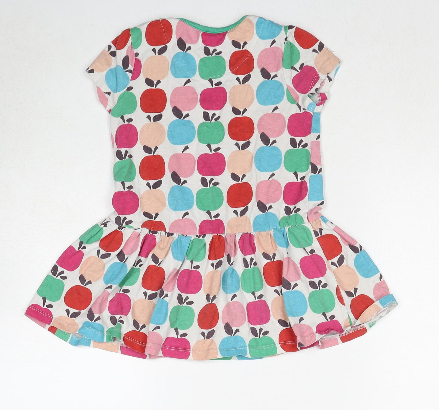 Mini Club Girls Multicoloured Geometric Cotton Basic T-Shirt Size 5-6 Years Round Neck Pullover - Apple
