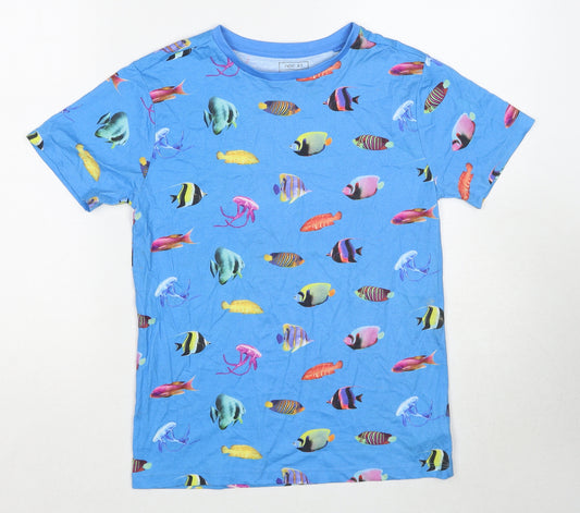 NEXT Boys Blue Geometric Cotton Basic T-Shirt Size 11 Years Round Neck Pullover - Sea Life Print