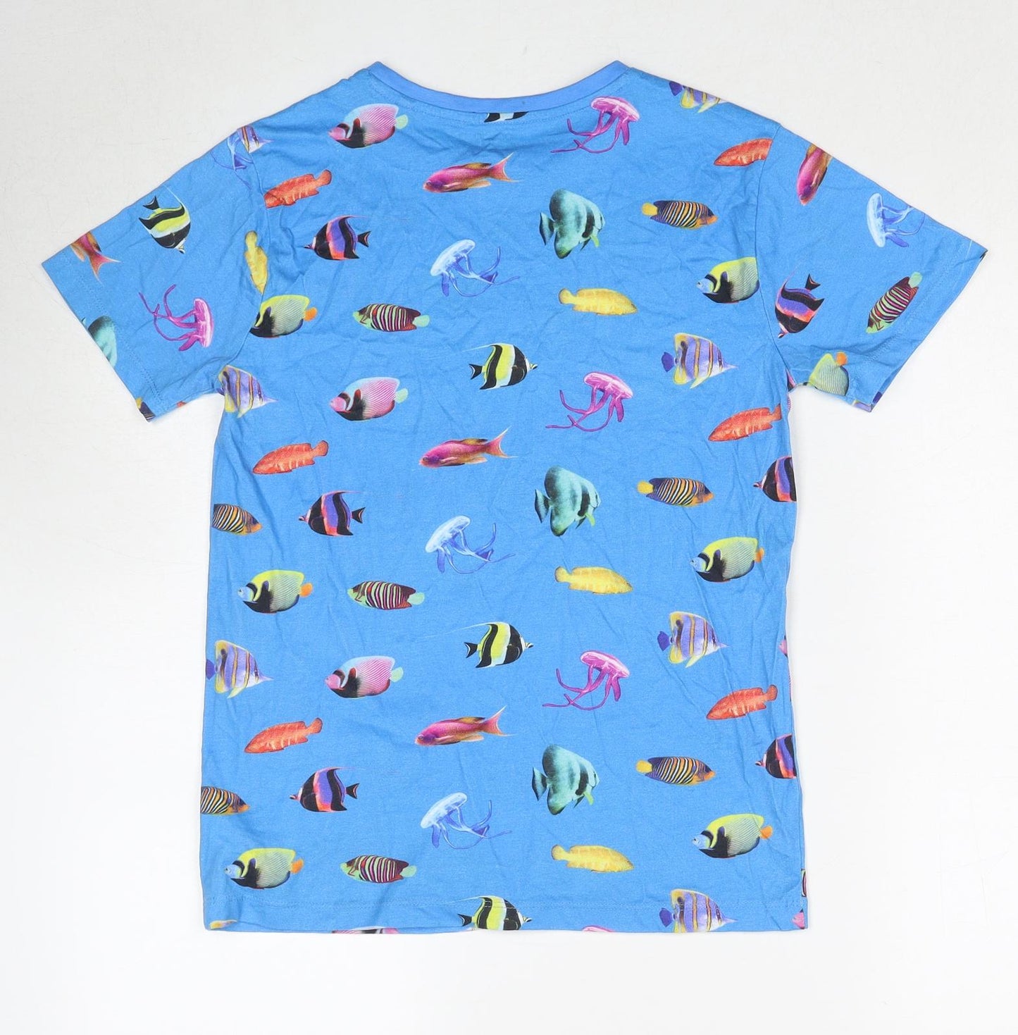 NEXT Boys Blue Geometric Cotton Basic T-Shirt Size 11 Years Round Neck Pullover - Sea Life Print
