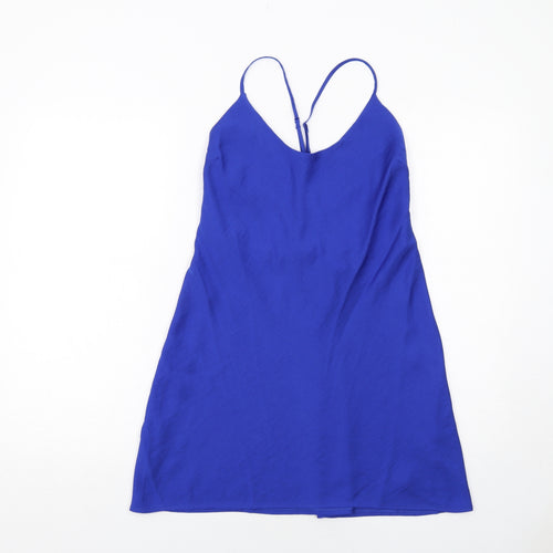 Marks and Spencer Womens Blue Polyester Slip Dress Size 10 Scoop Neck Pullover