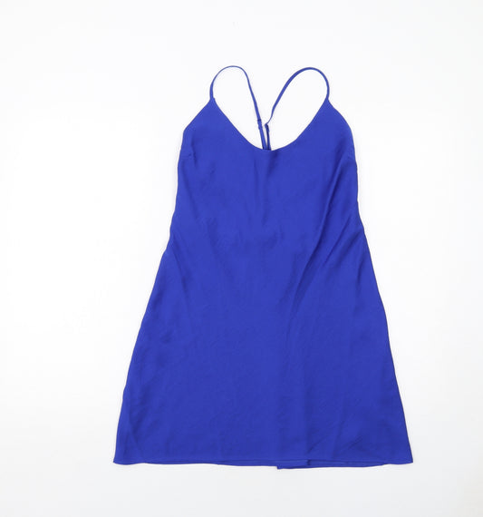 Marks and Spencer Womens Blue Polyester Slip Dress Size 10 Scoop Neck Pullover