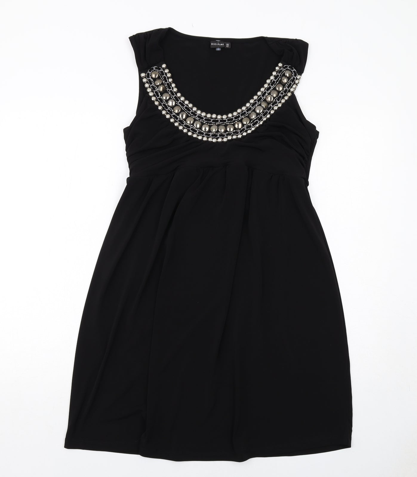 Body Flirt Womens Black Polyester A-Line Size 12 Scoop Neck Pullover - Embellished Neckline