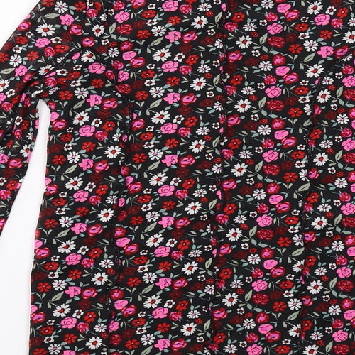 Marks and Spencer Girls Black Floral Polyester Basic T-Shirt Size 10-11 Years Mock Neck Pullover