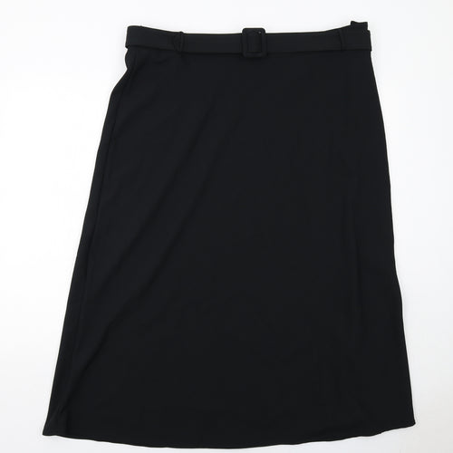 Marks and Spencer Womens Black Polyester A-Line Skirt Size 20 Zip - Belt Included