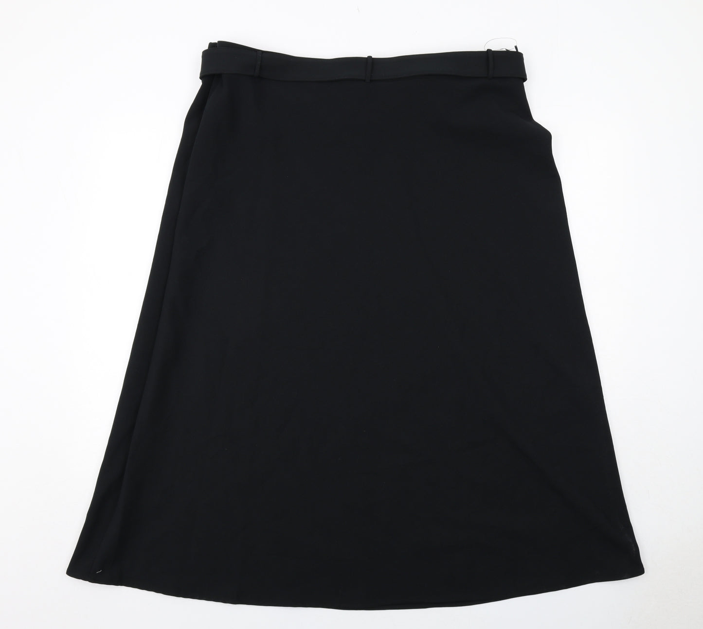 Marks and Spencer Womens Black Polyester A-Line Skirt Size 20 Zip - Belt Included