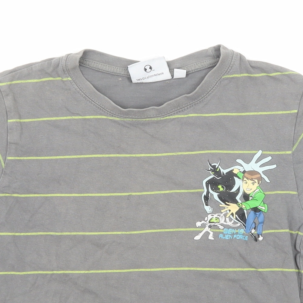 Cartoon Network Boys Grey Striped Cotton Basic T-Shirt Size 6 Years Round Neck Pullover - Ben 10