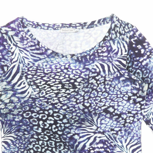Bella Di Notte Womens Blue Geometric Viscose Basic T-Shirt Size 8 Boat Neck