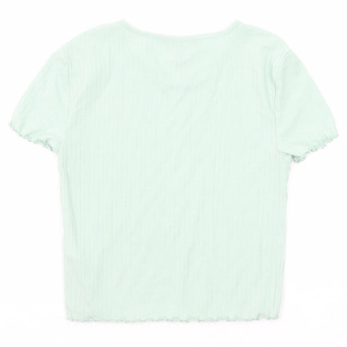 New Look Girls Green Polyester Basic T-Shirt Size 12-13 Years Round Neck Pullover - Ribbed