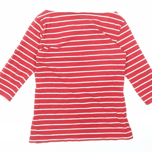 French Connection Womens Red Striped Cotton Basic T-Shirt Size S Boat Neck