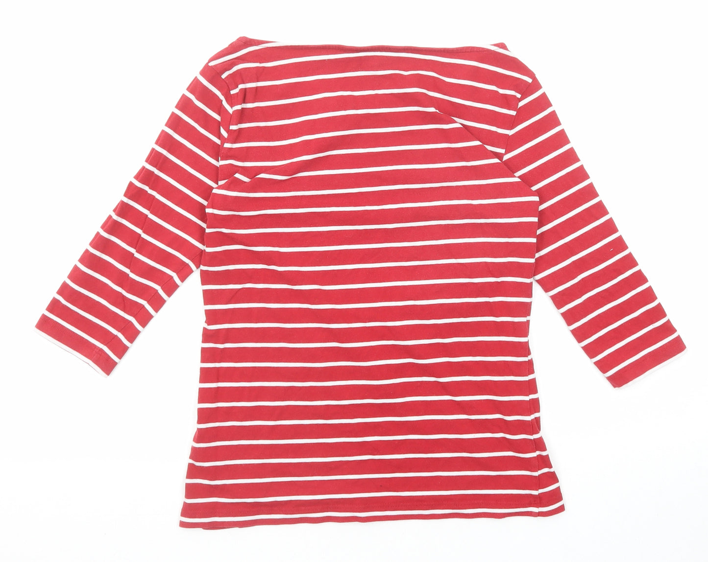 French Connection Womens Red Striped Cotton Basic T-Shirt Size S Boat Neck