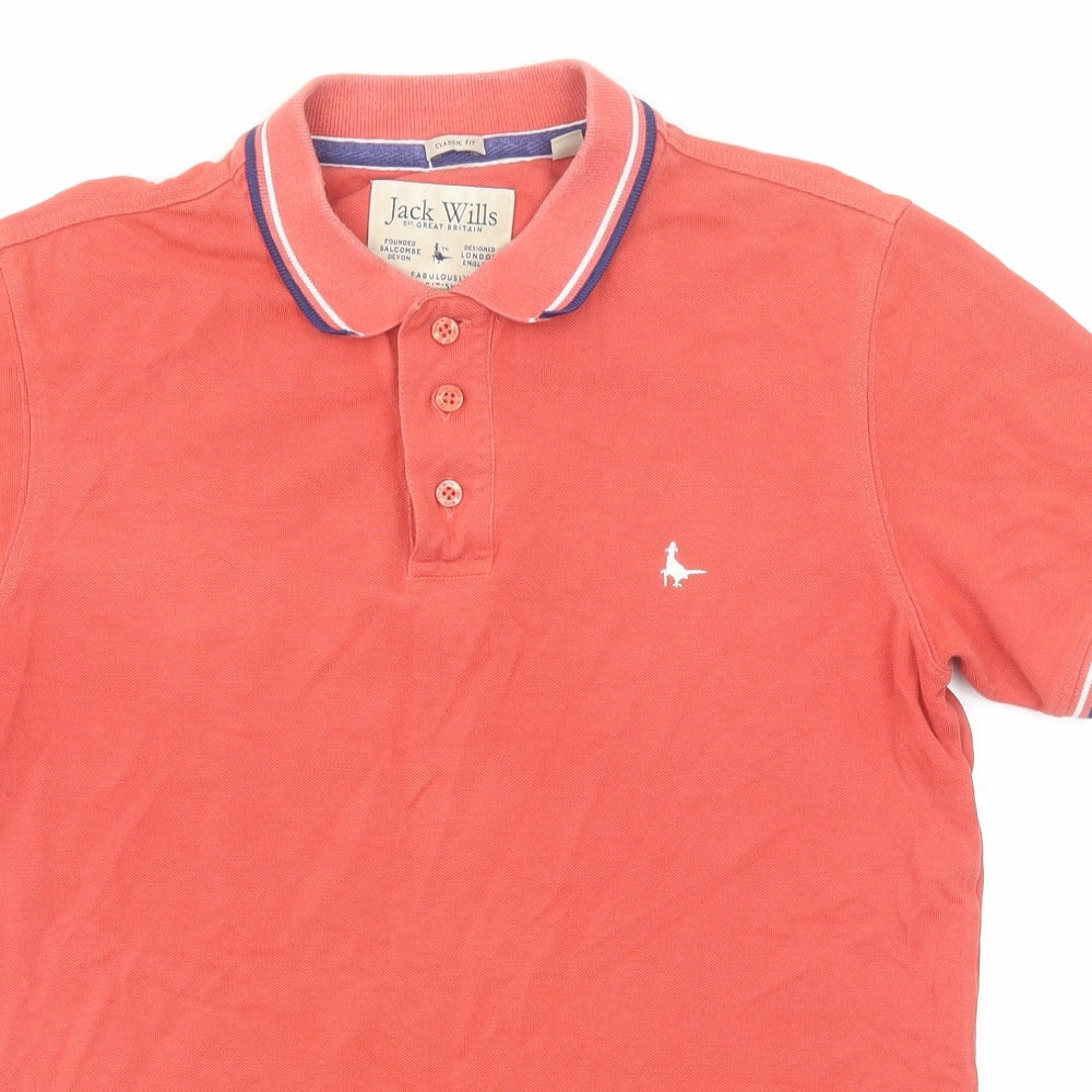Jack Wills Mens Red Cotton Polo Size XS Collared Button