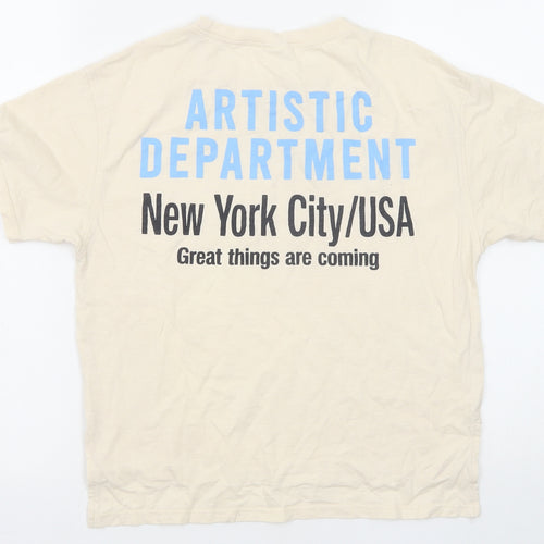 Zara Girls Beige Polyester Basic T-Shirt Size 13-14 Years Crew Neck Pullover - Slogan