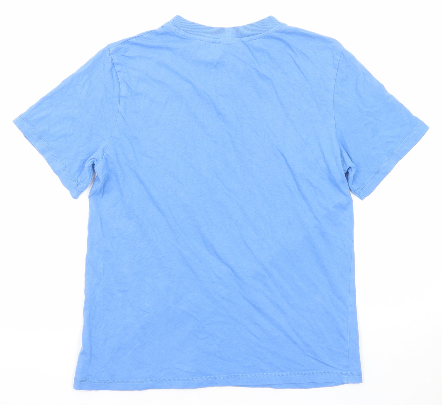 H&M Boys Blue Cotton Basic T-Shirt Size 13-14 Years Round Neck Pullover - New York City