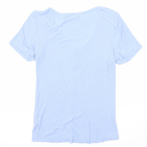 Brave Soul Womens Blue Polyester Basic T-Shirt Size S Scoop Neck