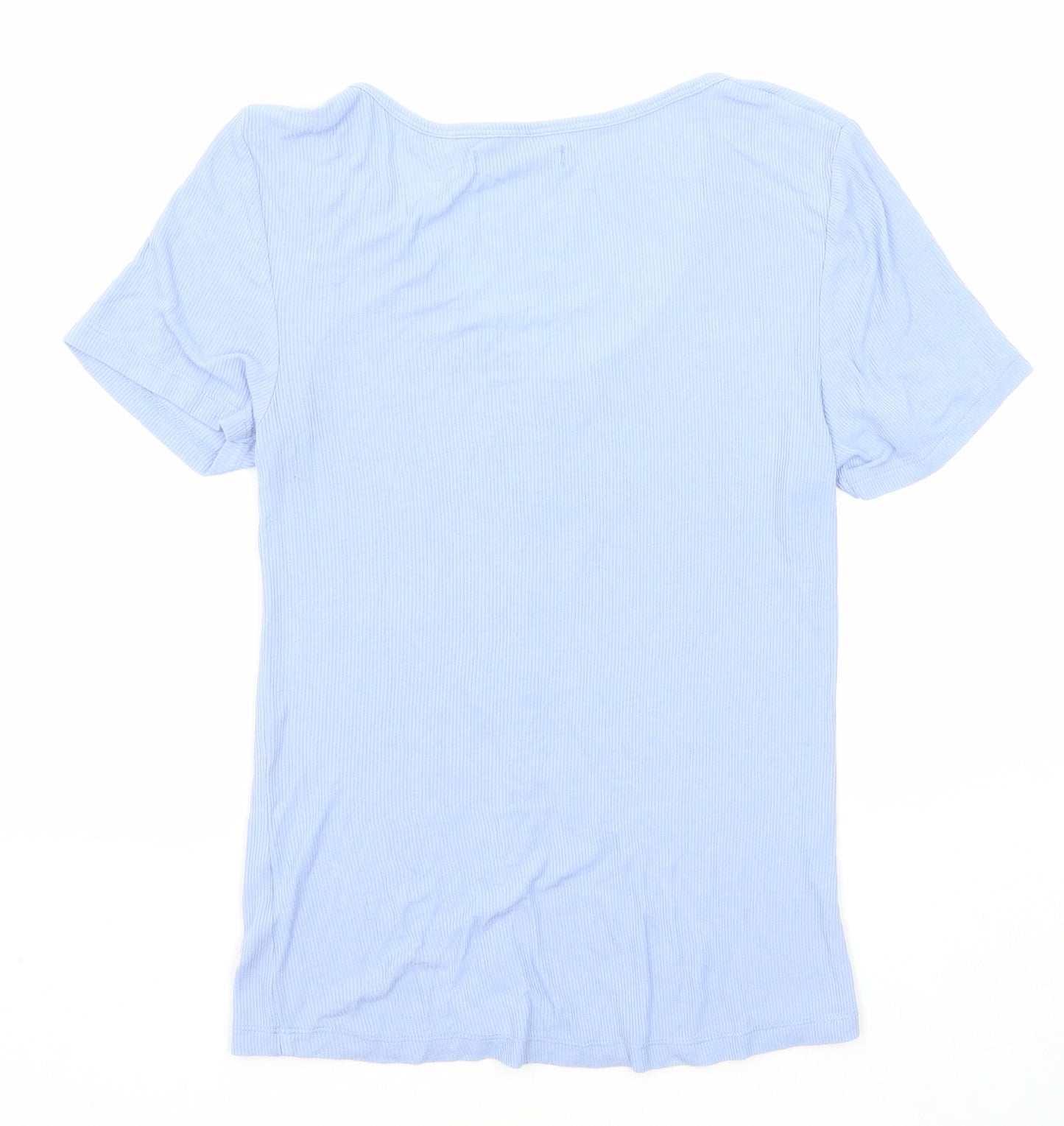 Brave Soul Womens Blue Polyester Basic T-Shirt Size S Scoop Neck
