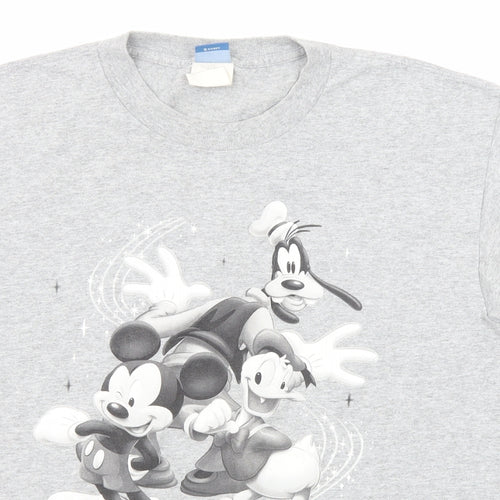 Disney Womens Grey Cotton Basic T-Shirt Size M Crew Neck - Mickey and Friends