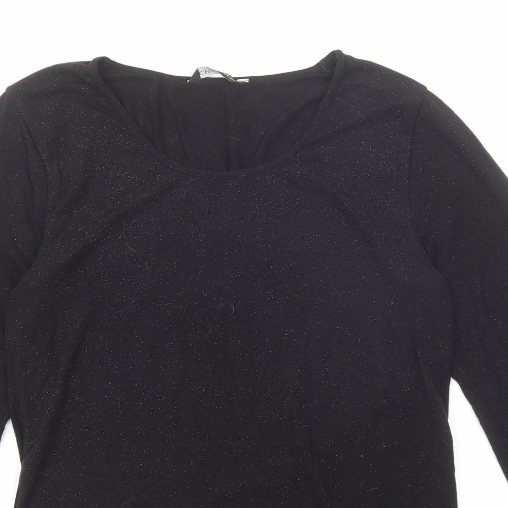 Charnos Womens Black Acrylic Basic T-Shirt Size S Boat Neck - Speckled