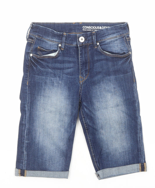 H&M Womens Blue Cotton Skimmer Shorts Size 8 Regular Zip