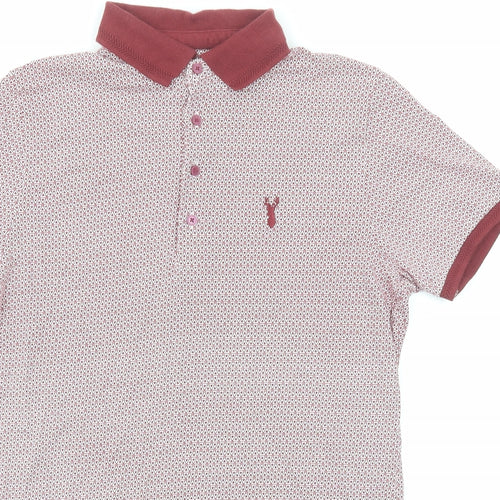 NEXT Boys Red Geometric Cotton Basic Polo Size 16 Years Collared Button