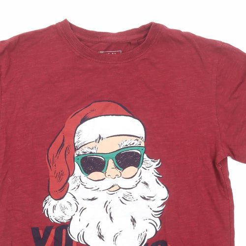 NEXT Boys Red Cotton Basic T-Shirt Size 11 Years Roll Neck Pullover - YO HO HO Santa Claus