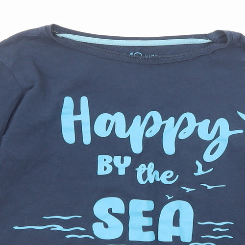 Mo Kids Boys Blue Cotton Basic T-Shirt Size 9-10 Years Roll Neck Pullover - Happy By The Sea