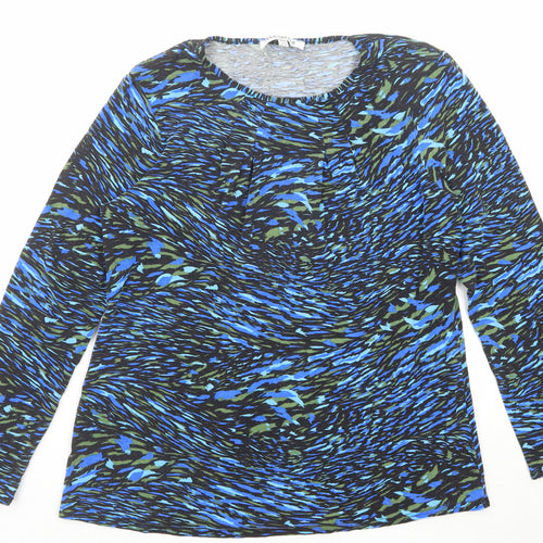 Annabelle Womens Blue Geometric Viscose Basic T-Shirt Size 14 Boat Neck