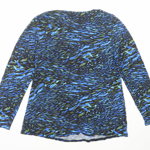 Annabelle Womens Blue Geometric Viscose Basic T-Shirt Size 14 Boat Neck