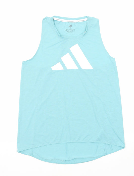 adidas Womens Blue Polyester Basic Tank Size 8 Round Neck Pullover - Size 8-10