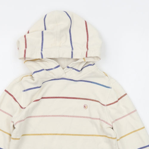 Fat Face Girls Beige Striped Cotton Pullover Hoodie Size 9-10 Years Pullover