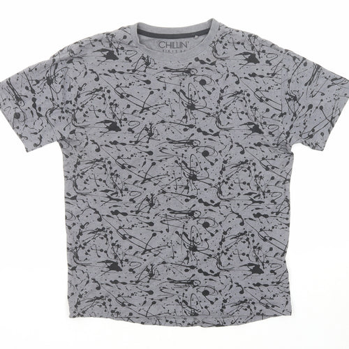 NEXT Boys Grey Geometric Cotton Basic T-Shirt Size 10 Years Round Neck Pullover - Splatter