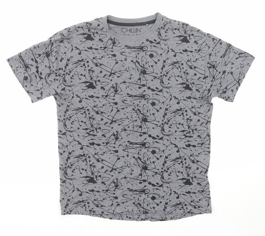 NEXT Boys Grey Geometric Cotton Basic T-Shirt Size 10 Years Round Neck Pullover - Splatter