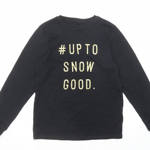 NEXT Girls Black Cotton Basic T-Shirt Size 11 Years Round Neck Pullover - #Up To Snow Good.