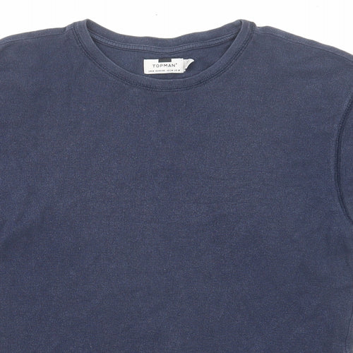 Topman Mens Blue Cotton T-Shirt Size M Round Neck