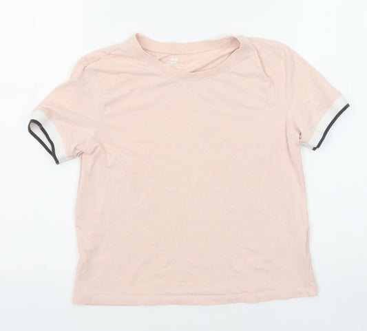 H&M Girls Pink Cotton Basic T-Shirt Size 12-13 Years Round Neck Pullover