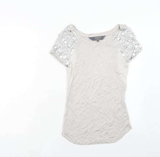 New Look Womens Grey Viscose Basic T-Shirt Size 12 Boat Neck - Embellished