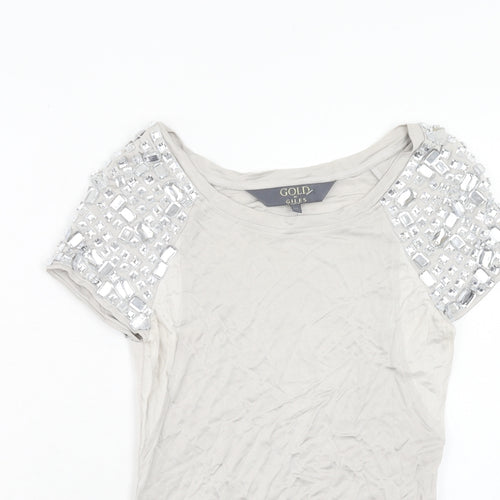 New Look Womens Grey Viscose Basic T-Shirt Size 12 Boat Neck - Embellished