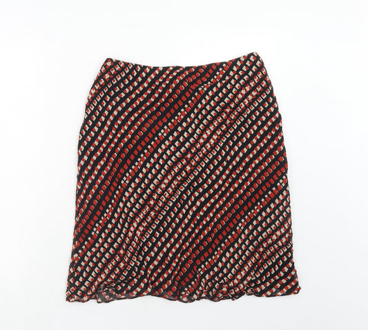 Marks and Spencer Womens Red Geometric Polyester Flare Skirt Size 16 Regular Zip - square pattern