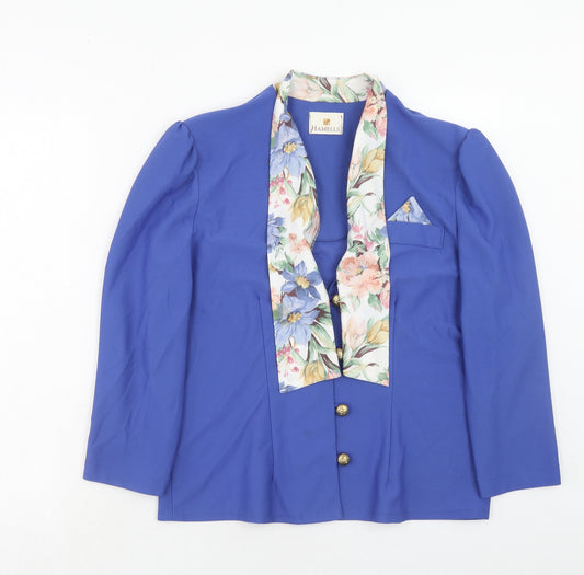 Hamells Womens Blue Floral Jacket Blazer Size 14 Button