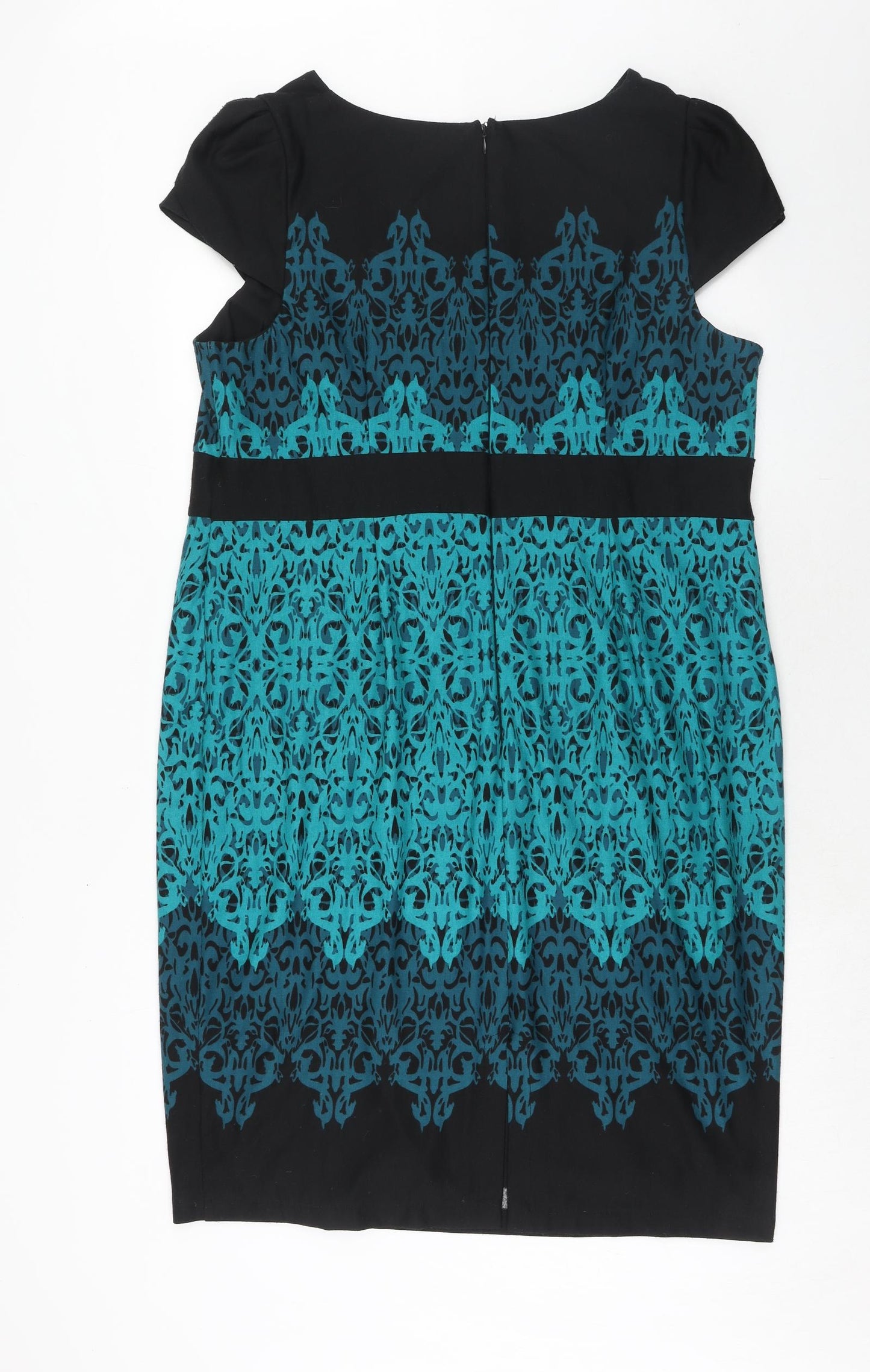 Per Una Womens Blue Geometric Polyester A-Line Size 22 Round Neck Zip
